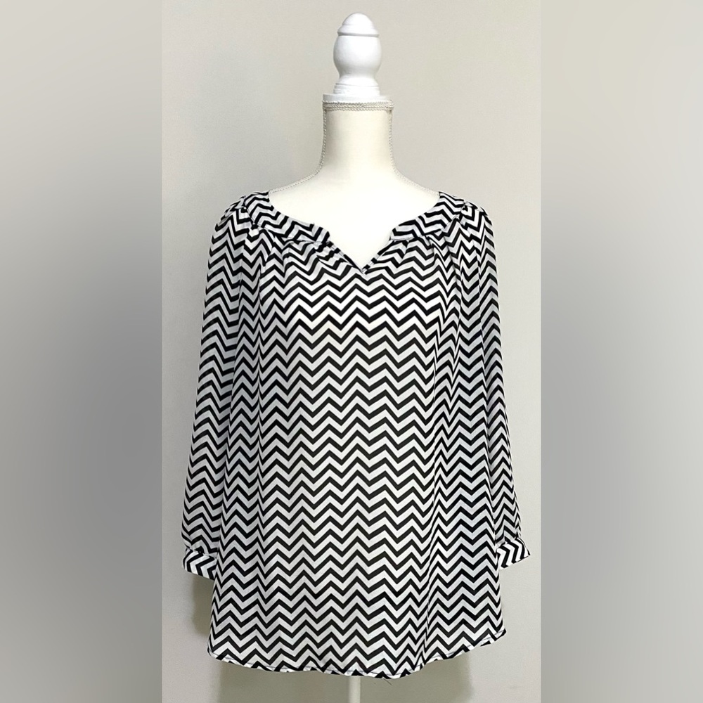 Spense Womens XL Chevron Black Stripe Tunic Top Boho Fall Witchy Whimsigoth 90s
